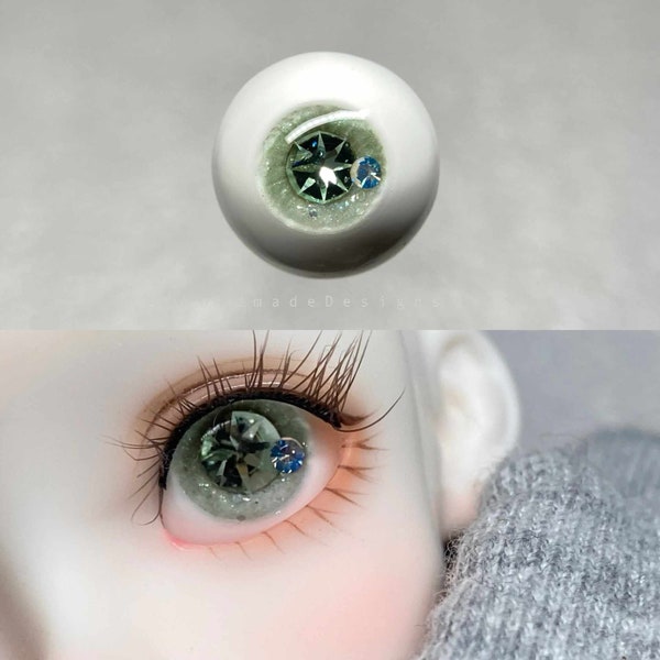 Yeux BJD en résine verte avec Swarovski/yeux en cristal/yeux en diamant/yeux pour poupées/yeux jouets 12 mm 14 mm 16 mm 18 cm Petit grand iris accessoires de poupée