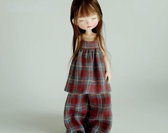 Retro Plaid Two-Piece Set for Blythe | Vintage Doll Outfit, Sleeveless Top & Wide Leg Pants