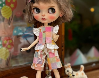Kawaii Blythe Doll Clothes Set: Patchwork Outfit for OB24/OB22