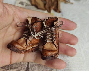 Vintage Brown Leather Boots for Blythe Doll, Azone, OB22/OB24