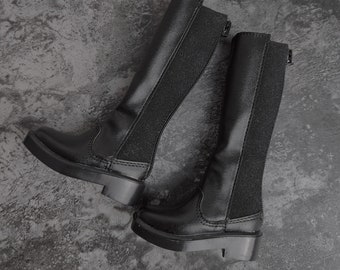 Black Leather Knee High Doll Boots, BJD Shoes