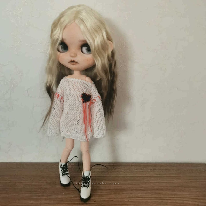 Fashion Black and White Sweater Blythe Doll Clothes,1/6 Doll Clothes for Azone OB24 OB22 Body Skirt ,OB24 Doll Clothes,Blythe Outfit image 1