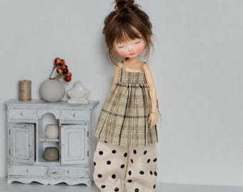 Vintage Plaid & Polka Dot Set für Blythe | Retro Puppen Outfit, zweiteilige Kleidung, Blythe Fashion