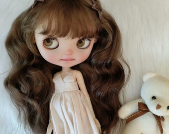 Blythe Perücke | Langes gewelltes braunes Haar für Custom Blythe Doll | 9-10 Zoll Puppe Perücke Ersatz