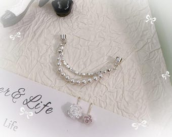 Blythe Doll Double Layer Necklace | Pearl & Silver Beaded Choker with Crystal Charm