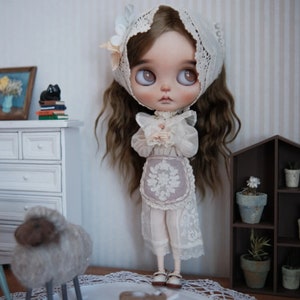 4-Piece Blythe Doll Outfit: Top, Pants, Apron & Headscarf - OB24/OB22 Fit