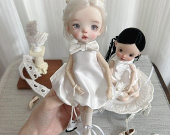 Elegant White Blythe Doll Dress Set - Satin Bow Dress