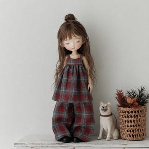Completo due pezzi a quadri retrò per bambola Blythe/vintage, top senza maniche e pantaloni a gamba larga
