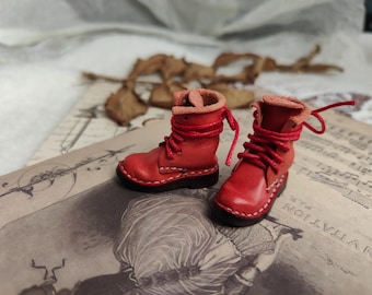 Red Leather Blythe Doll Boots: Handmade Miniature Shoes