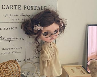 Champagne Linen Deep V Dress: Blythe Doll Clothes, OB24 Outfit