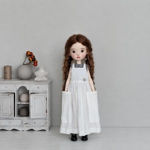 White Overall Skirt, Blythe Doll Clothes, 1/6 Doll Outfit