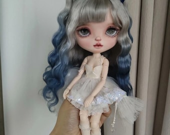 Perruque pour poupée Blythe/Qbaby en mohair : cheveux faits main (9-10")