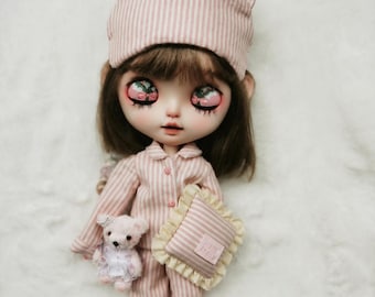 Pink gestreifter Blythe Doll Schlafanzug: OB22/OB24 Outfit
