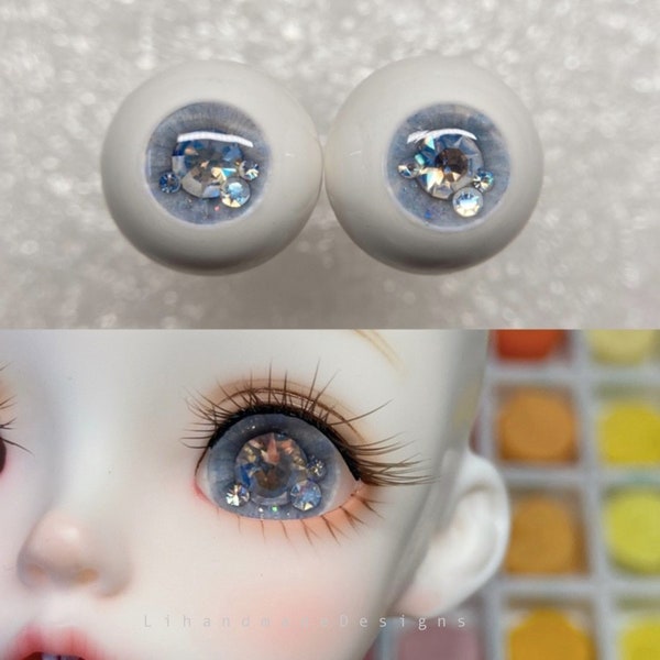 Yeux en résine de poupée BJD bleus avec Swarovski/yeux en cristal/yeux en diamant/yeux pour poupées/yeux de jouet 10 12mm 14mm 16mm 18cm petits accessoires de poupée Iris