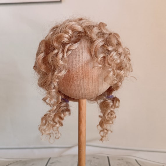Mohair Blythe Doll Wig: Linen Gold Curly Hair, 9-10" Qbaby Wig