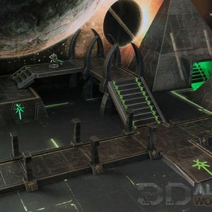 3D Printed Necrontyr Pathway & Bridge Set - 28mm Wargame Scenery
