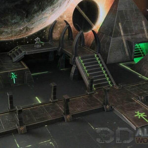 Conjunto de camino y puente Necrontyr impreso en 3D - Escenario de juego de guerra de 28 mm