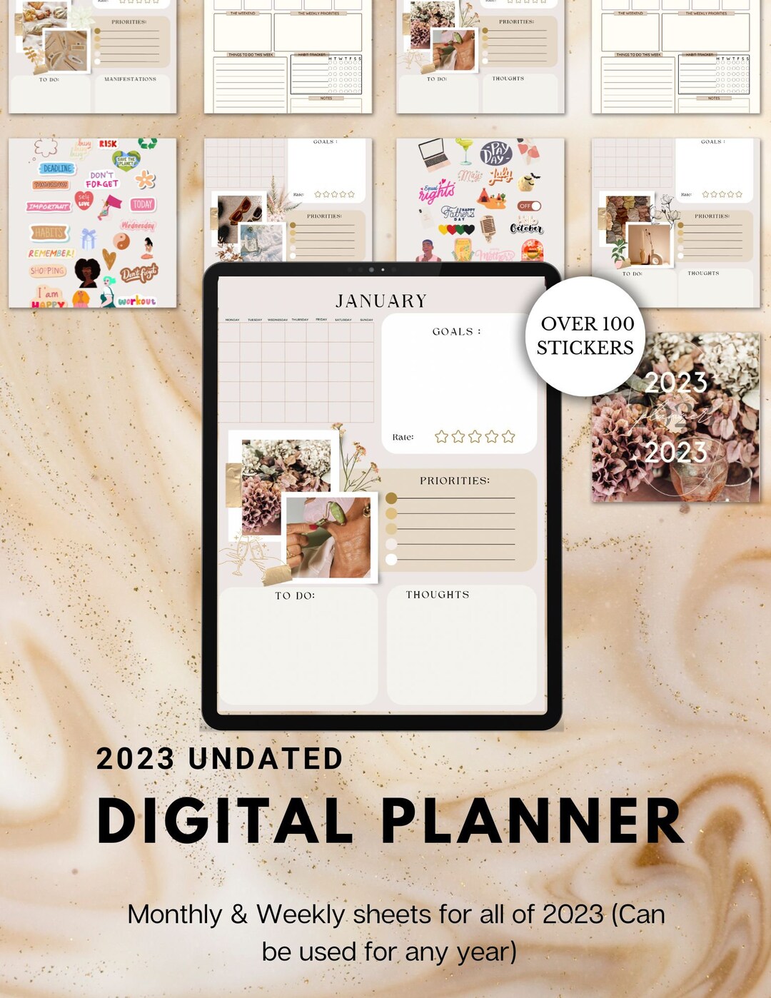 2023 Undated Goodnotes Digital Planner | iPad Digital Planner | Boho ...
