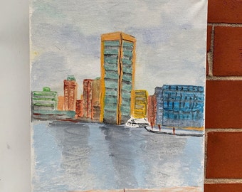 Across Baltimore's Harbor -  Original Watercolor on 8" x 10" Canvas
