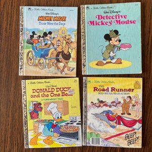 Four Cartoon Little Golden Books - Road Runner - Mickey Mouse - Donald Duck