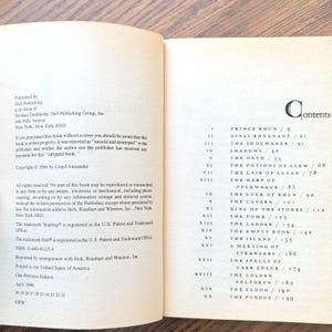 This image shows the copyright information and table of contents for the book "The Castle of Llyr." The table of contents begins with the chapter titled "Prince Rhun."