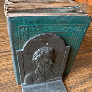 Antique Little Leather Library: 1920s Miniature Book Collection with Bookends
