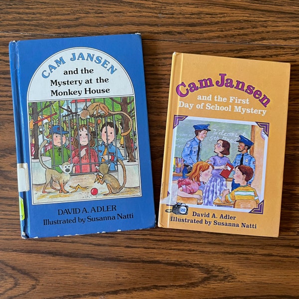 Two Cam Jansen Books -  The Mystery at the Monkey House - The First Day of School Mystery - David Adler - Chapter Book Hardbacks