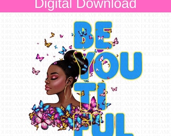 BeYOUtiFul Queen Butterfly Bundle with Queen Sunflowers African American Women Clipart, Black Queen Clipart PNG