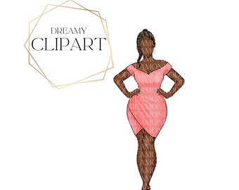 Black Girl Clip Art Dressy, Black Girl Dress, Black Girl Peach Dress