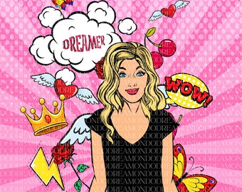 Dreamer Sublimation Design, Clouds, Crown etc.