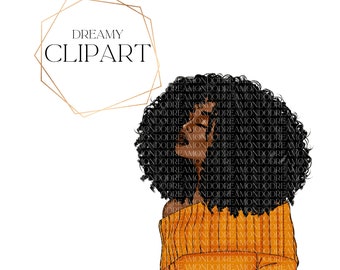 Queen Curls, Black Girl with Curls, Curly Black Woman Clipart, African American Women Clipart, Black Queen Clipart