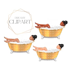 Bubble Bath Clipart, Self-care clipart, Bathroom Black Girl Clipart, Bathroom clipart, Girl Relaxing, Black Woman Clipart, Bath Tub clipart