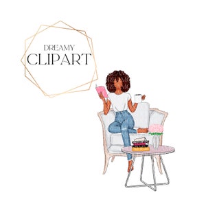 Black girl clipart reading in chair, Reading Clipart