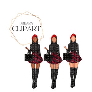 Black Girl Clipart, Fall Girl, Black Woman Clipart, Black and Red outfit clipart