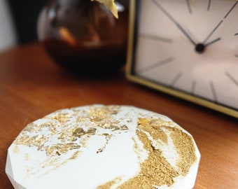 Cement Coasters - Extra large Coasters Gold Flakes in Marble or Color