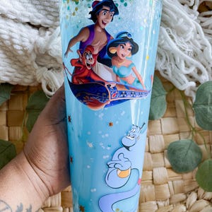 Jasmine Snowglobe Tumbler: Jasmine Princess Glitter Cup With Straw