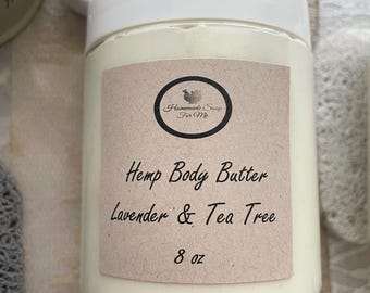 Lavender Tea Tree Hemp Body Butter, Handmade Moisturizing Massage Butter