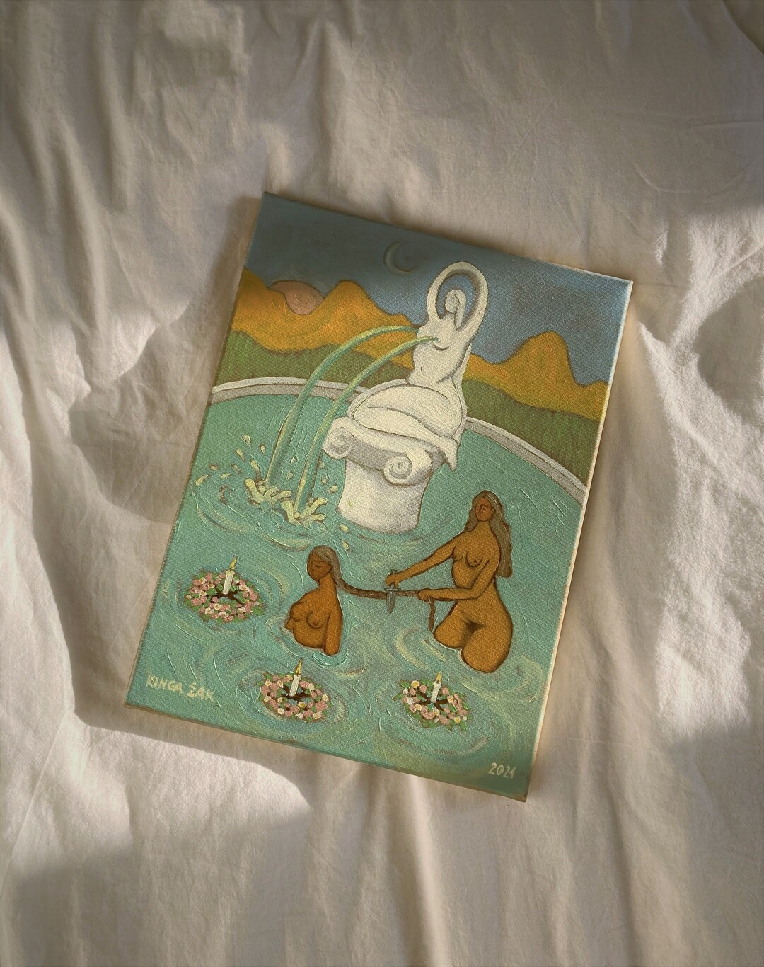 Original Oil Painting ritual at the Fountain of Youth - Etsy