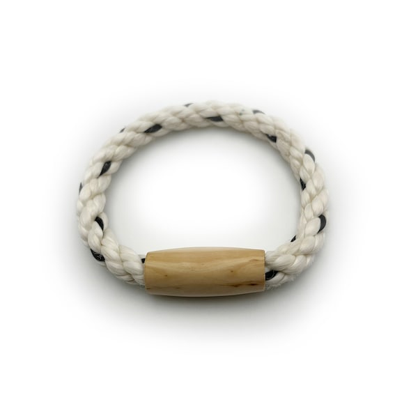 Maine lobster/fishing rope bracelet with hand turned drift wood sleeve