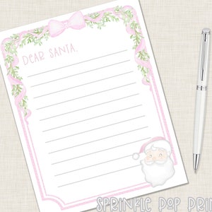 Brief an den Weihnachtsmann | Druckbar | Rosa Weihnachtsmann-Buchstaben-Set | Aquarell Druckbare Schreibwaren für Kinder | Weihnachtswunschliste