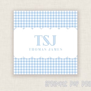 Sint-jakobsschelp | Geruit | Babyblauw | Ontwerp | Afdrukbare bijlagekaart | Cadeaukaartje | Aangepaste kaarten | Gepersonaliseerde kaartsjabloon
