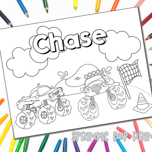 Monster Truck | Personalized Coloring Page | You Edit | INSTANT DOWNLOAD | Custom Coloring Book Page | Coloring Pages for Kids