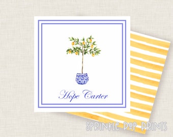 Chinoiserie Lemon Topiary | Calling Card | Printable Enclosure Card | Gift Tag | Custom Cards | Personalized Card Template