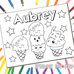 Eiscreme lächelt | Personalisierte Malseite | Sie Bearbeiten | SOFORTIGER DOWNLOAD | Benutzerdefinierte Malbuch Seite | Malvorlagen für Kinder