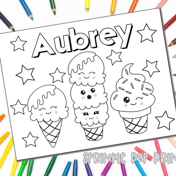 Ice Cream Smiles | Personalized Coloring Page | You Edit | INSTANT DOWNLOAD | Custom Coloring Book Page | Coloring Pages for Kids