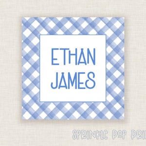 Blue Watercolor Gingham | Printable Enclosure Card | Gift Tag | Custom Cards | Personalized Card Template