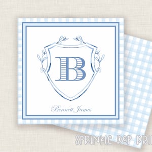 Blue Crest | Baby Blue Plaid | Design | Printable Enclosure Card | Gift Tag | Custom Cards | Personalized Card Template