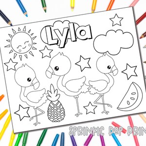 Flamencos / Página para colorear personalizada / Usted edita / DESCARGA INSTANTE / Página de libro para colorear personalizada / Páginas para colorear para niños