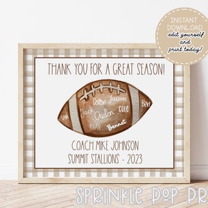 Watercolor Football Coach Gift Printable | Coach Appreciation Gift | Team Gift for Coach Printable | Coach Gift | Printable & Editable