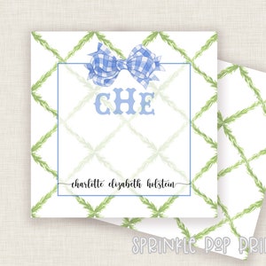 Greenery Trellis | Blue Plaid Bow | Printable Enclosure Card | Gift Tag | Custom Cards | Personalized Card Template